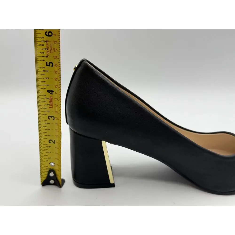 Jones New York Canal Black Block Gold Plated Heel Pumps Pointed Toe Size 7.5 NEW